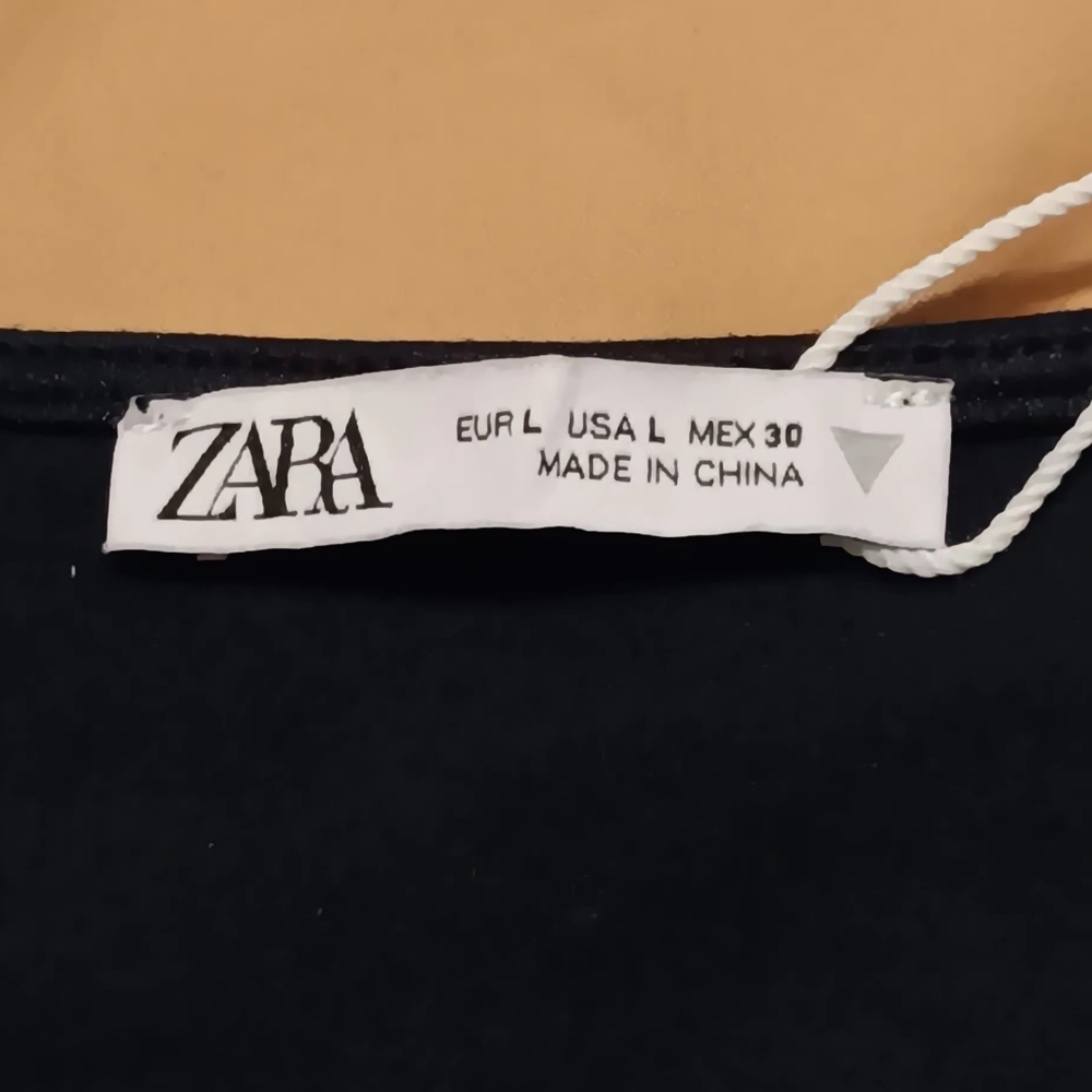 Zara Women Black Top Long Sleeve‎ SzL Navy Black Back Zip - Picture 10 of 16